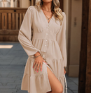 Regina - Vestido Midi Manga Longa Decote V